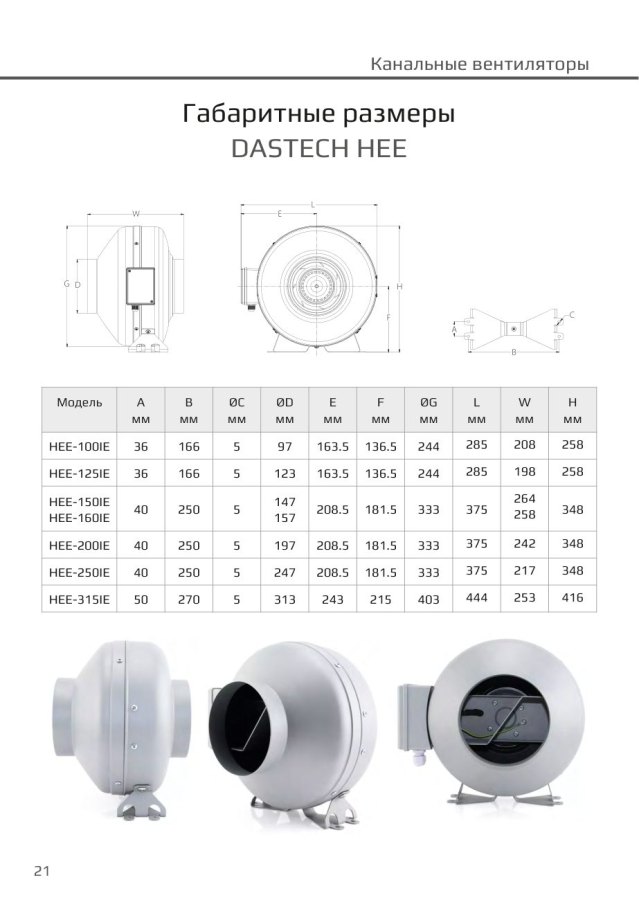 Канальный вентилятор Dastech HEE-250IE, Ø250 мм, 1193 м³/ч